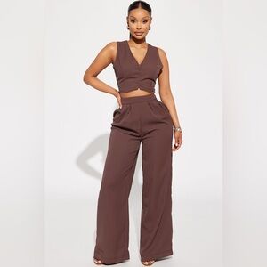 Milia Vest Pant Set - Brown